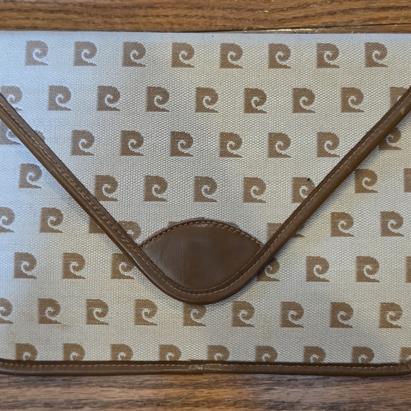Pierre Cardin Handbags - Pierre Cardin Beige and Brown Monogram Canvas Clutch